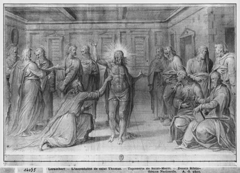 Leven van Christus, Ongeloof van St. Thomas, voorbereidende studie van tapijtkarton voor de kerk Saint-Merri in Parijs, ca. 1585-90